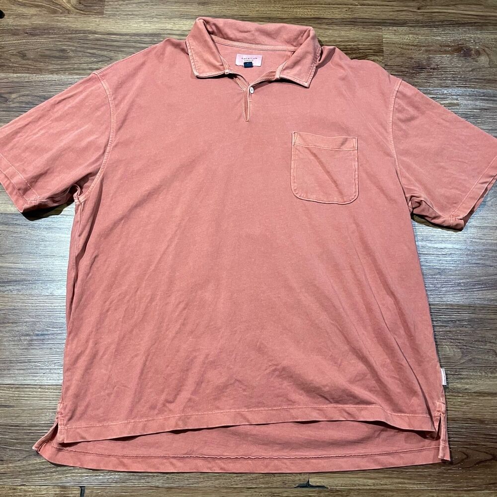 American Eagle Polo Shirt Orange Relaxed Fit Cotton Pocket Casual Men's Size 2XL
